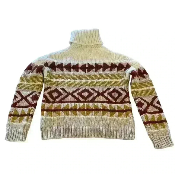 Elsamanda Anthropologie Turtleneck‎ Sweater Western Boho Aztec Print Size Small - Picture 2 of 8